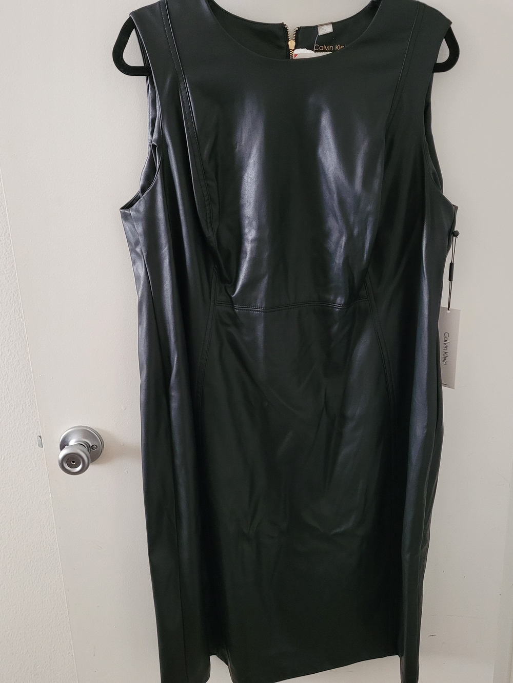 Calvin Klein Black Faux Leather Dress with Gold Logo
